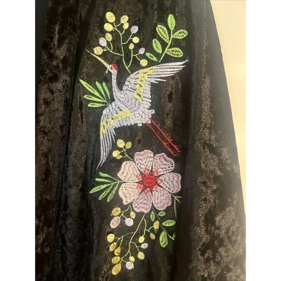 GYPSY HEART Crushed Burn Out Embroidered Velvet black Kimono Womens Sz Large - Picture 2 of 6